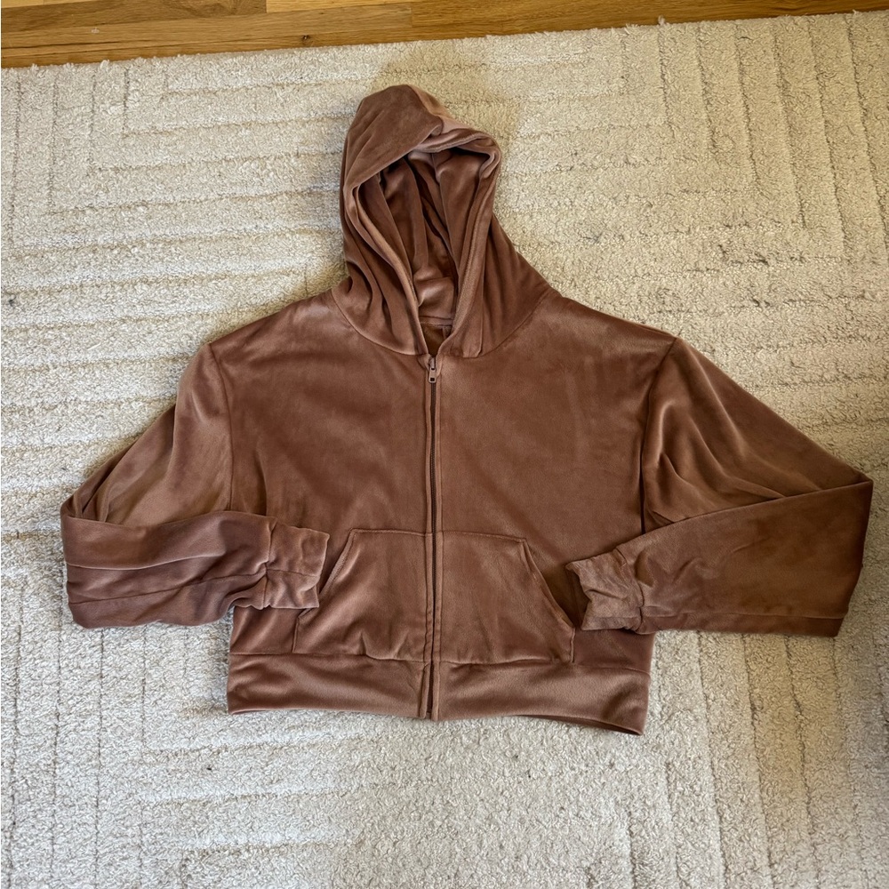 SKIMS Women's Zip-Up Hooded Teddy Jacket in Brown